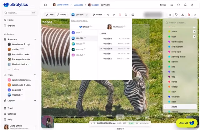 Utilisation de l'annotation intelligente YOLO au sein de la plateforme Ultralytics