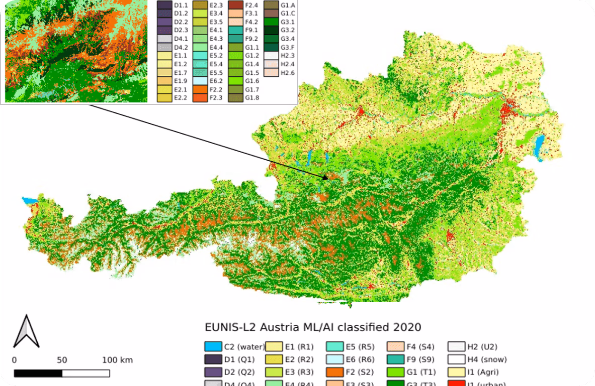 Carte de l'habitat de l'Autriche classifiée par IA/ML