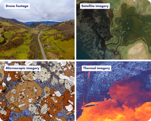 Diferentes tipos de datos visuales utilizados en estudios geológicos