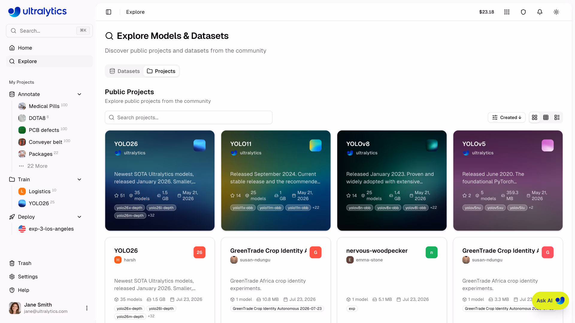 Ultralytics Platform Explore Dataset And Project Cards