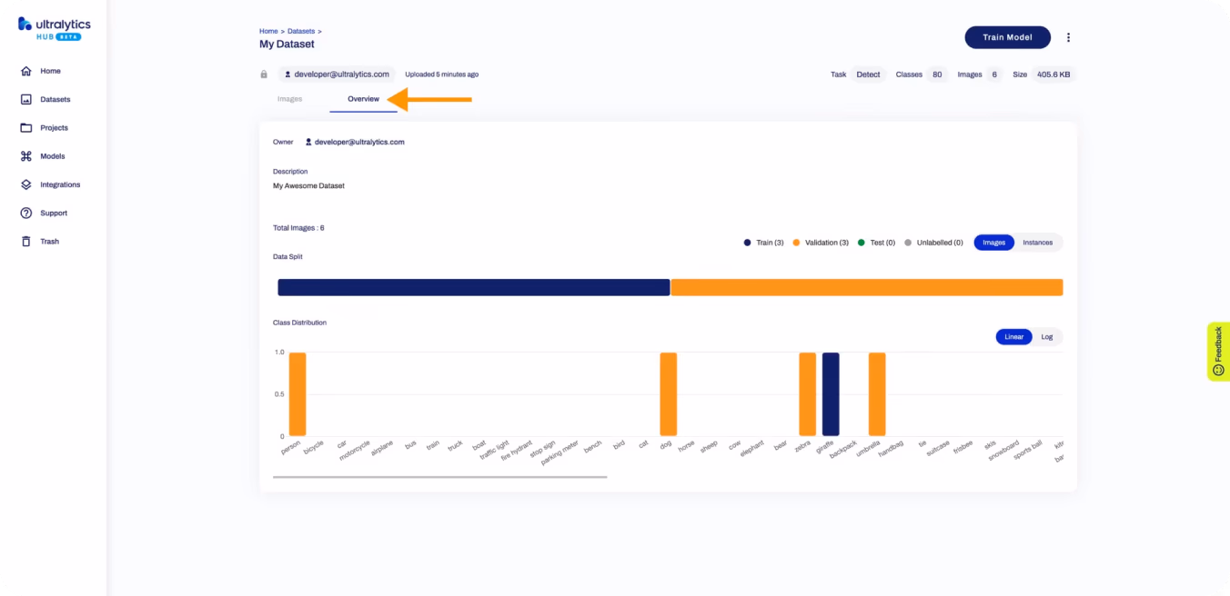 Hochladen eines benutzerdefinierten Datensatzes und Anzeigen der Datensatzdetails