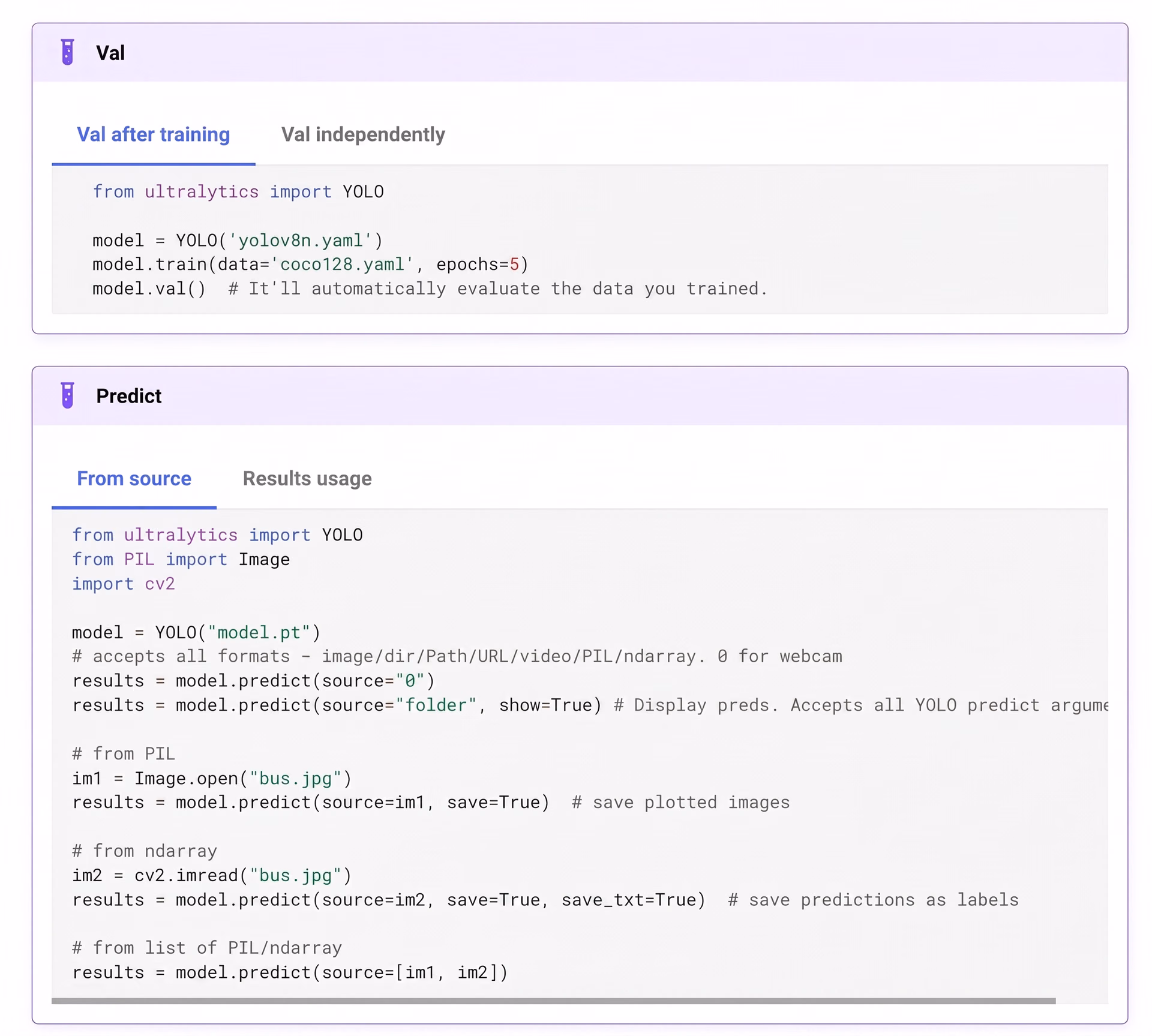 Ultralytics YOLOv8 Python API