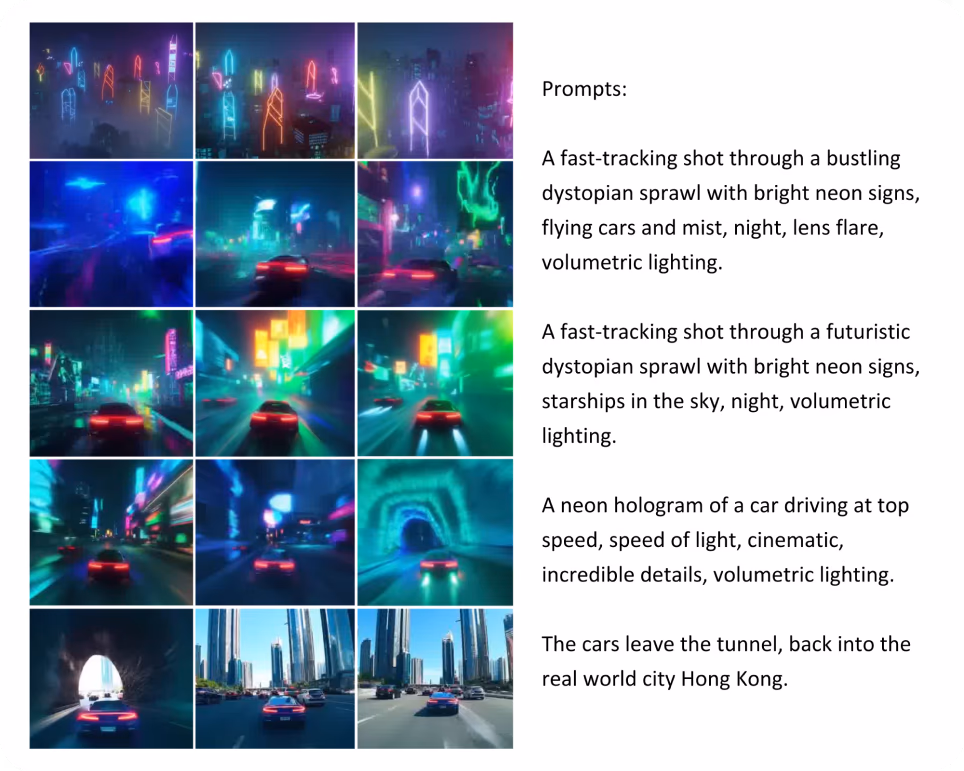 Frames aus dem längeren Veo-Video, das bei der Google 2024 I/O-Präsentation gezeigt wurde