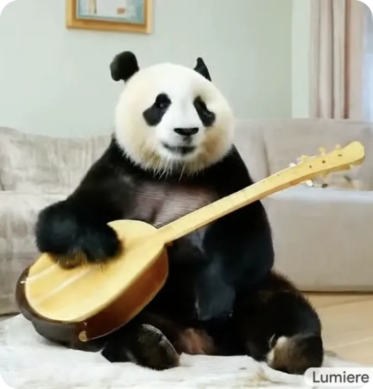 Google Lumiereで生成されたウクレレを弾くパンダの動画のフレーム