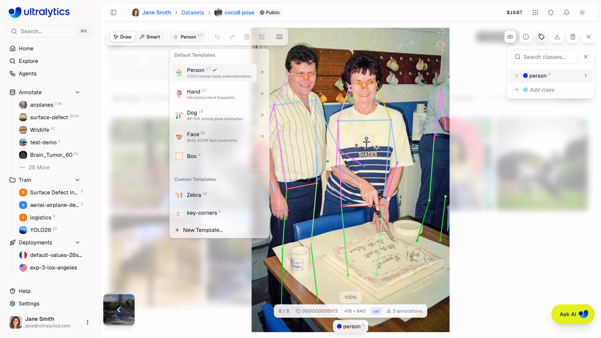 Ultralytics Platform Annotate Pose Template Dropdown