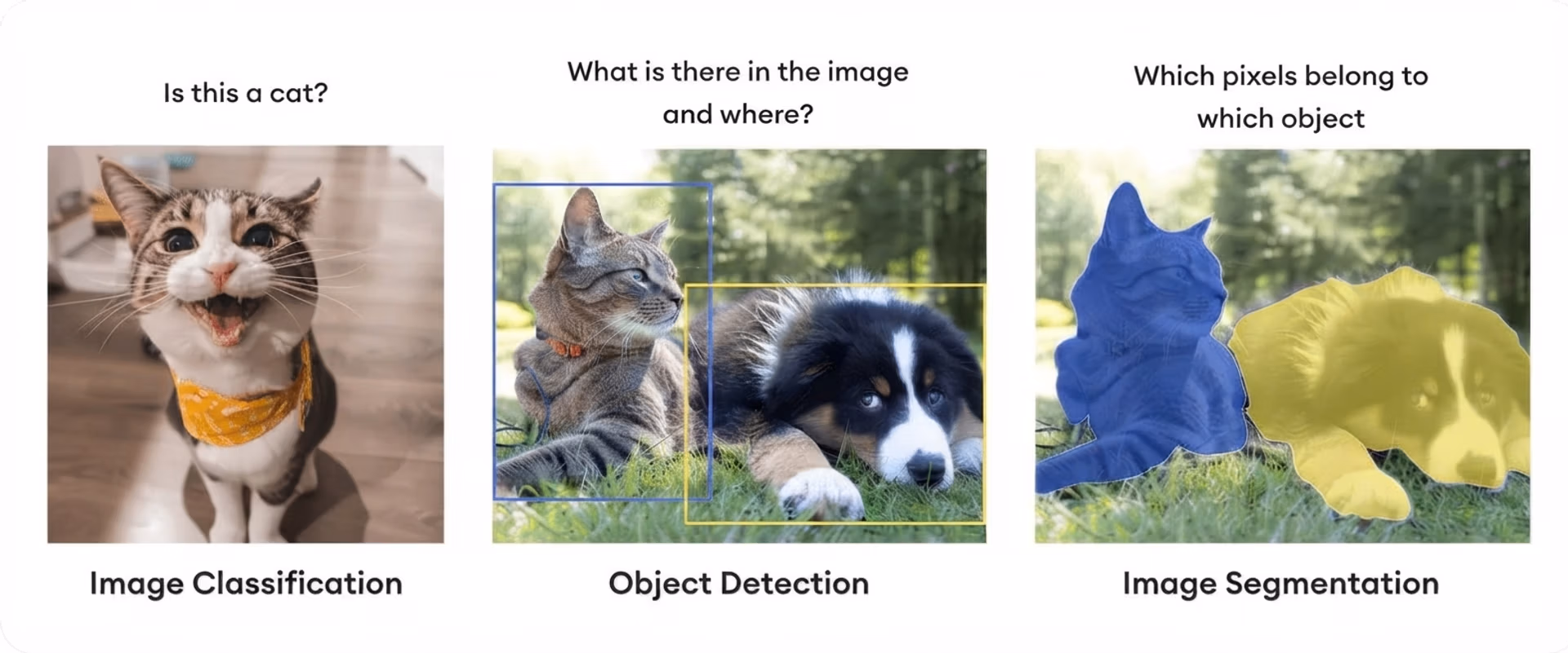 A comparison of image classification, object detection, and image segmentation