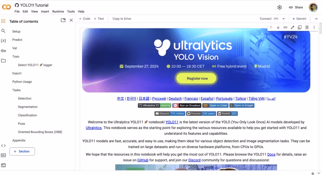Google Colab YOLO11 not defteri