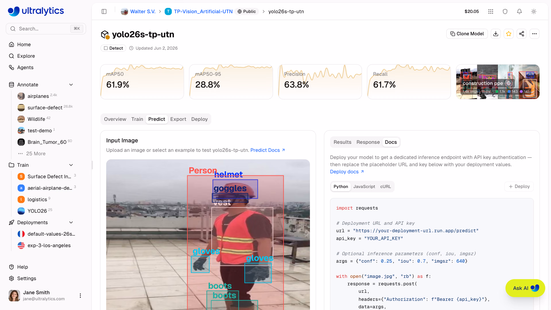 Ultralytics Platform Predict Tab Code Examples Python Tab
