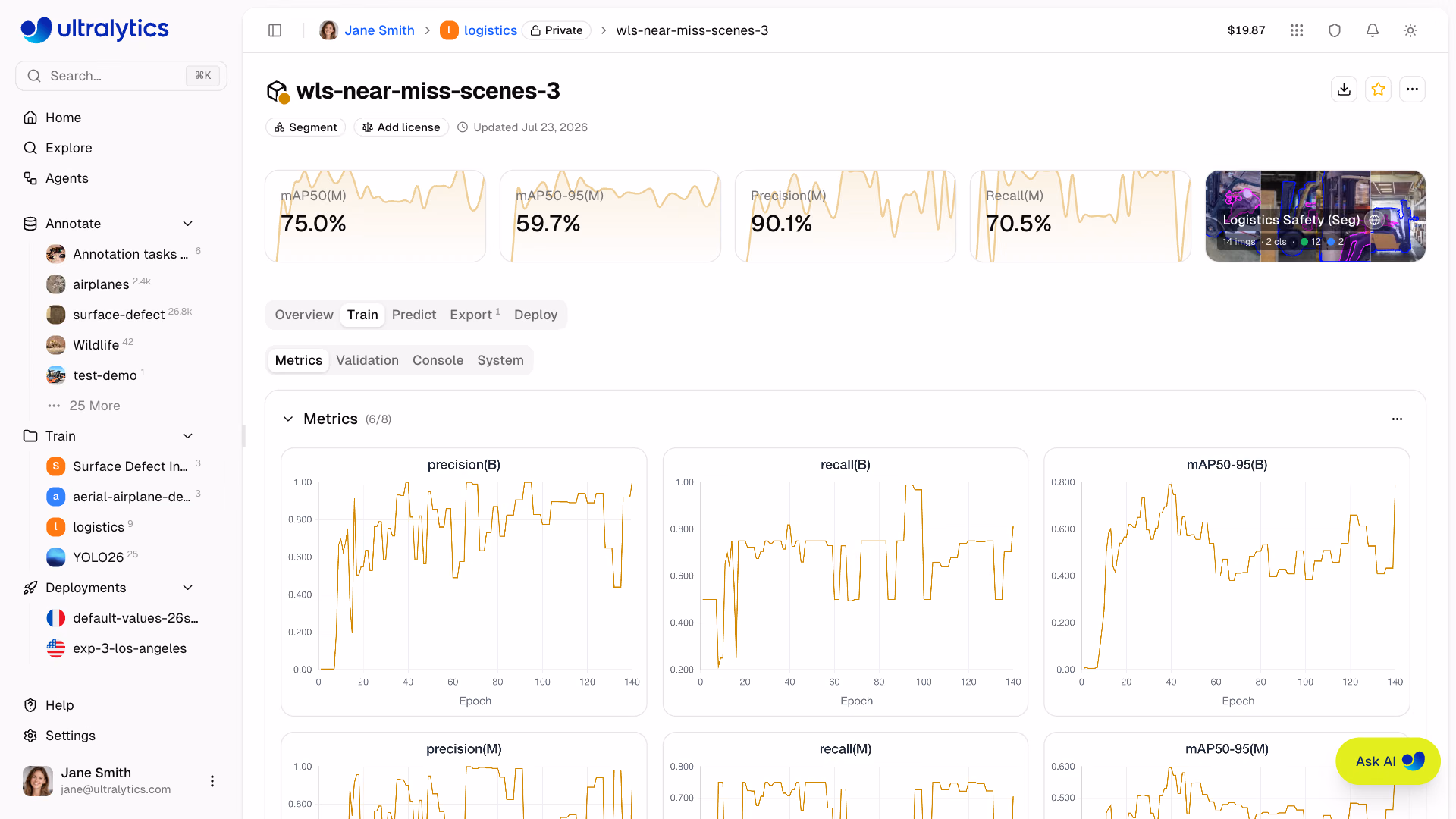 Ultralytics Platform 训练进度和图表