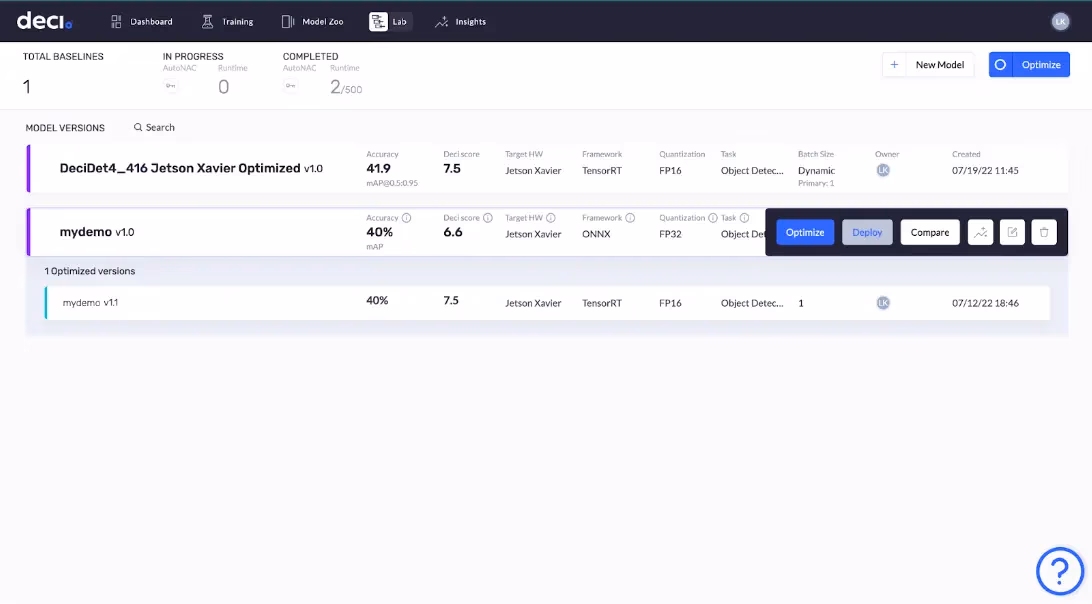Modello Ultralytics YOLOv5 pronto per il deployment con Deci