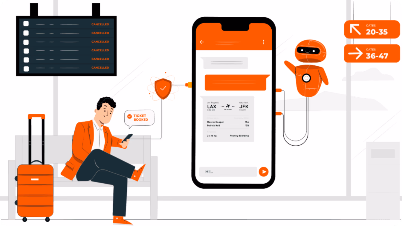 Passageiros usando chatbots de IA para fazer perguntas relacionadas a companhias aéreas