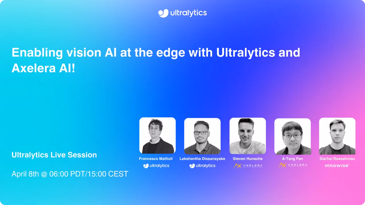 Ultralytics Live Session 22: Enabling von Vision AI an der Edge mit Ultralytics und Axelera AI!