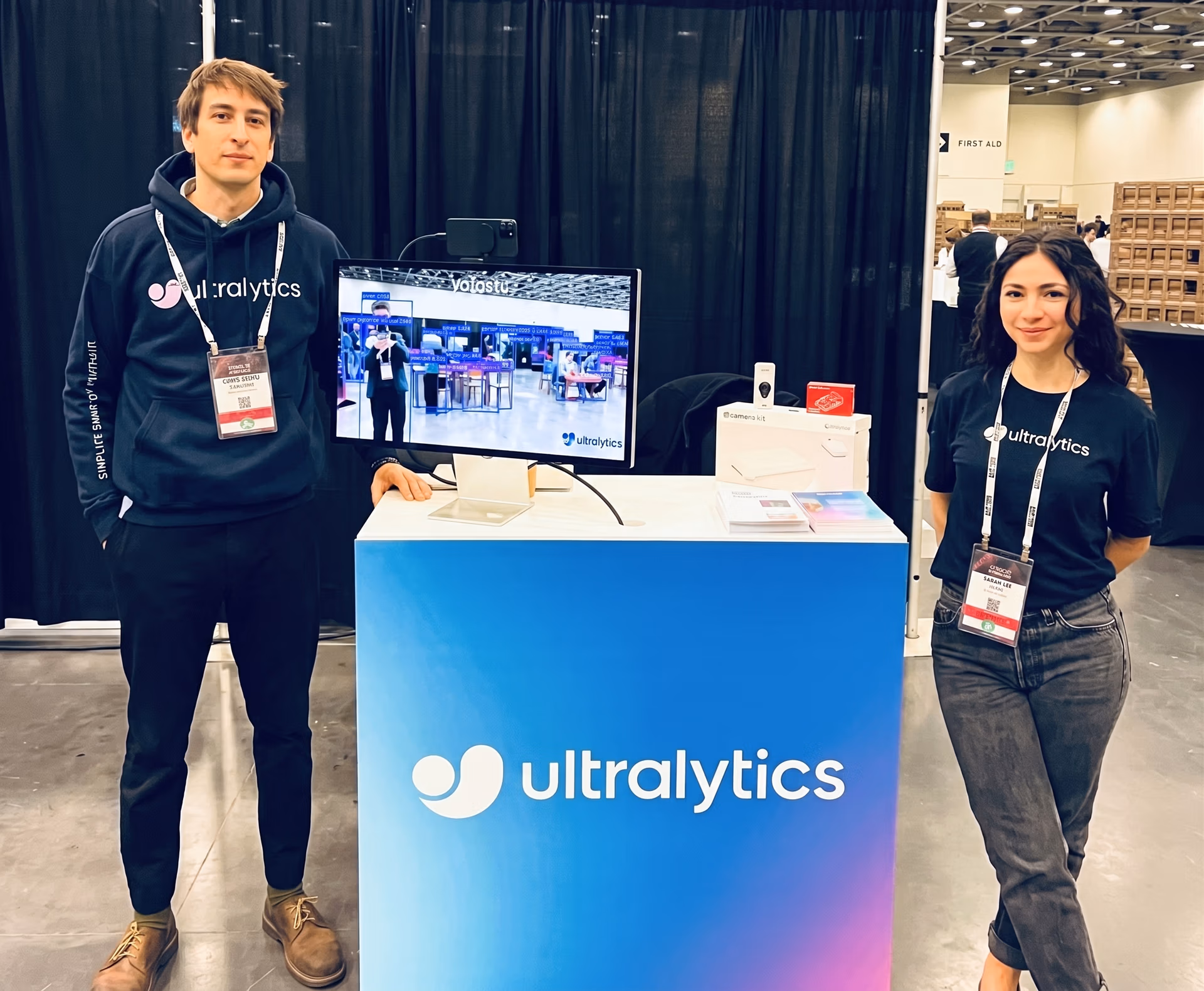 Francesco Mattioli and Nuvola Ladi at the Ultralytics booth