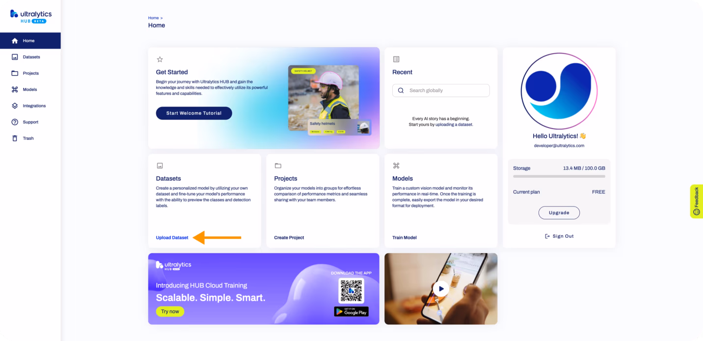 Ultralytics HUB ist eine benutzerfreundliche No-Code-Plattform
