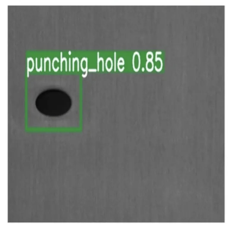 Modèle de détection d'objets localisant un trou de poinçonnage sur une pièce
