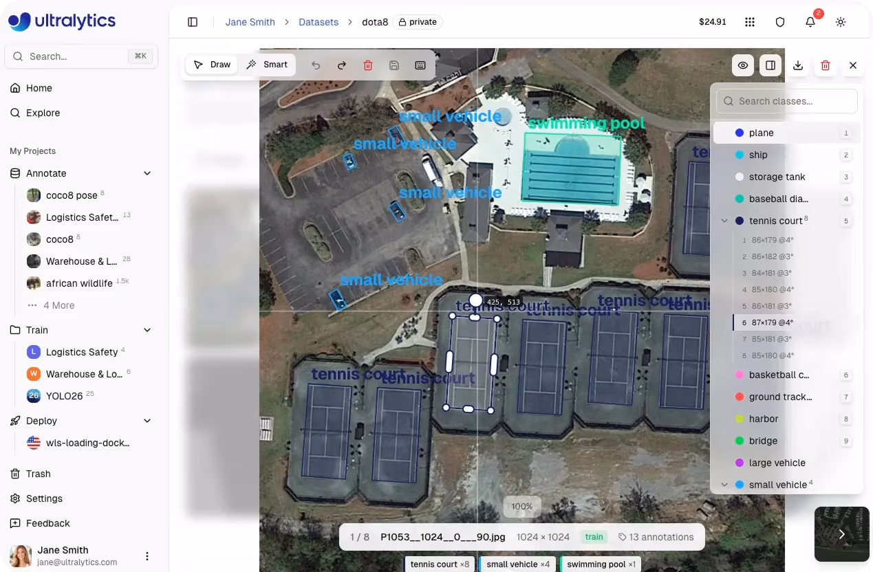 Oriented bounding box annotation for rotated objects in aerial images