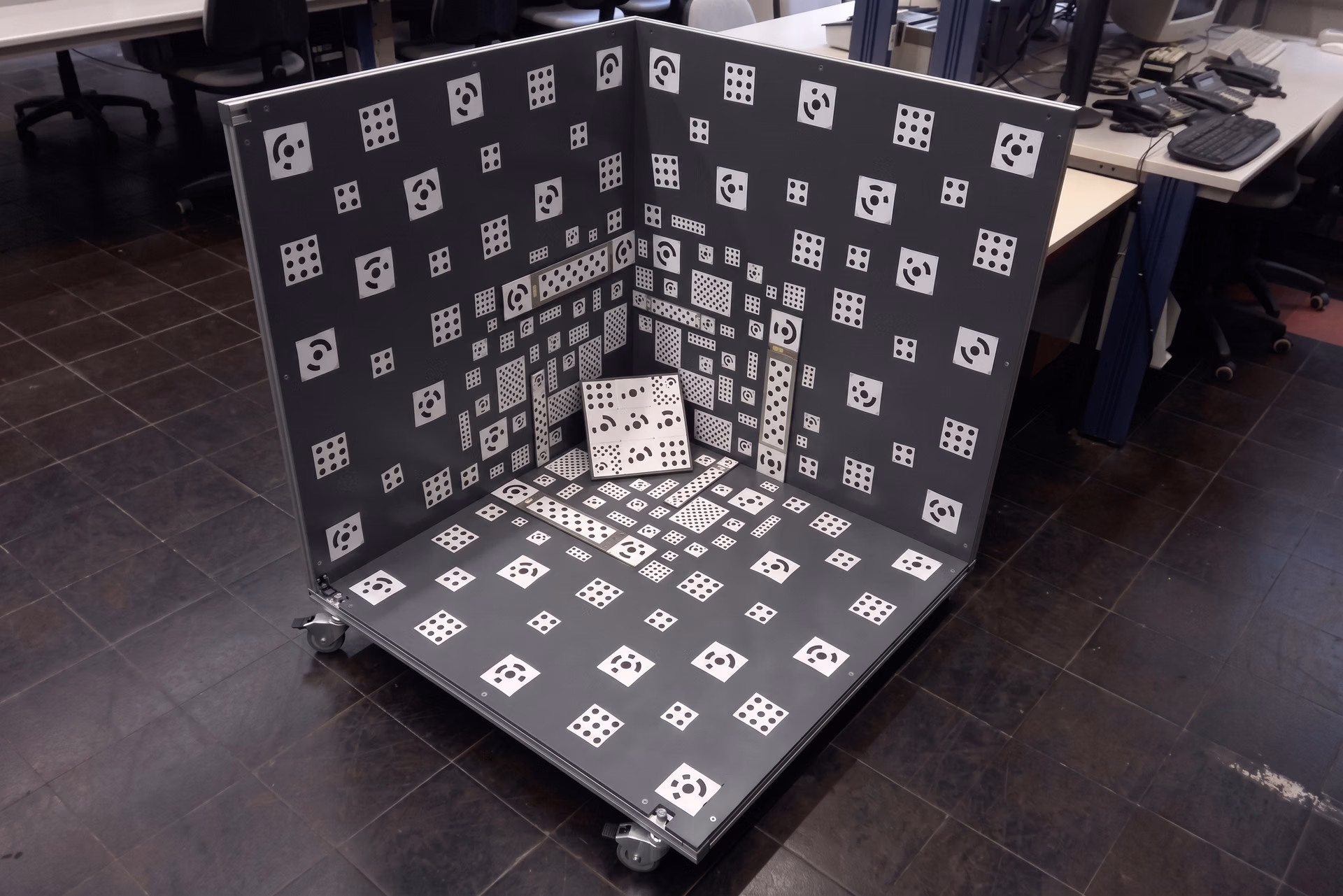 A 3D camera calibration setup used to refine spatial measurements