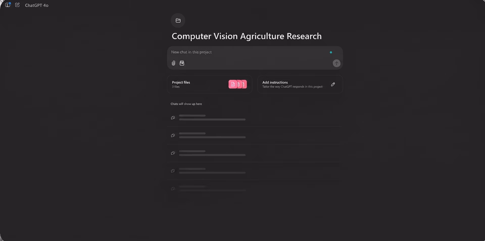 An organized project view within ChatGPT 4o