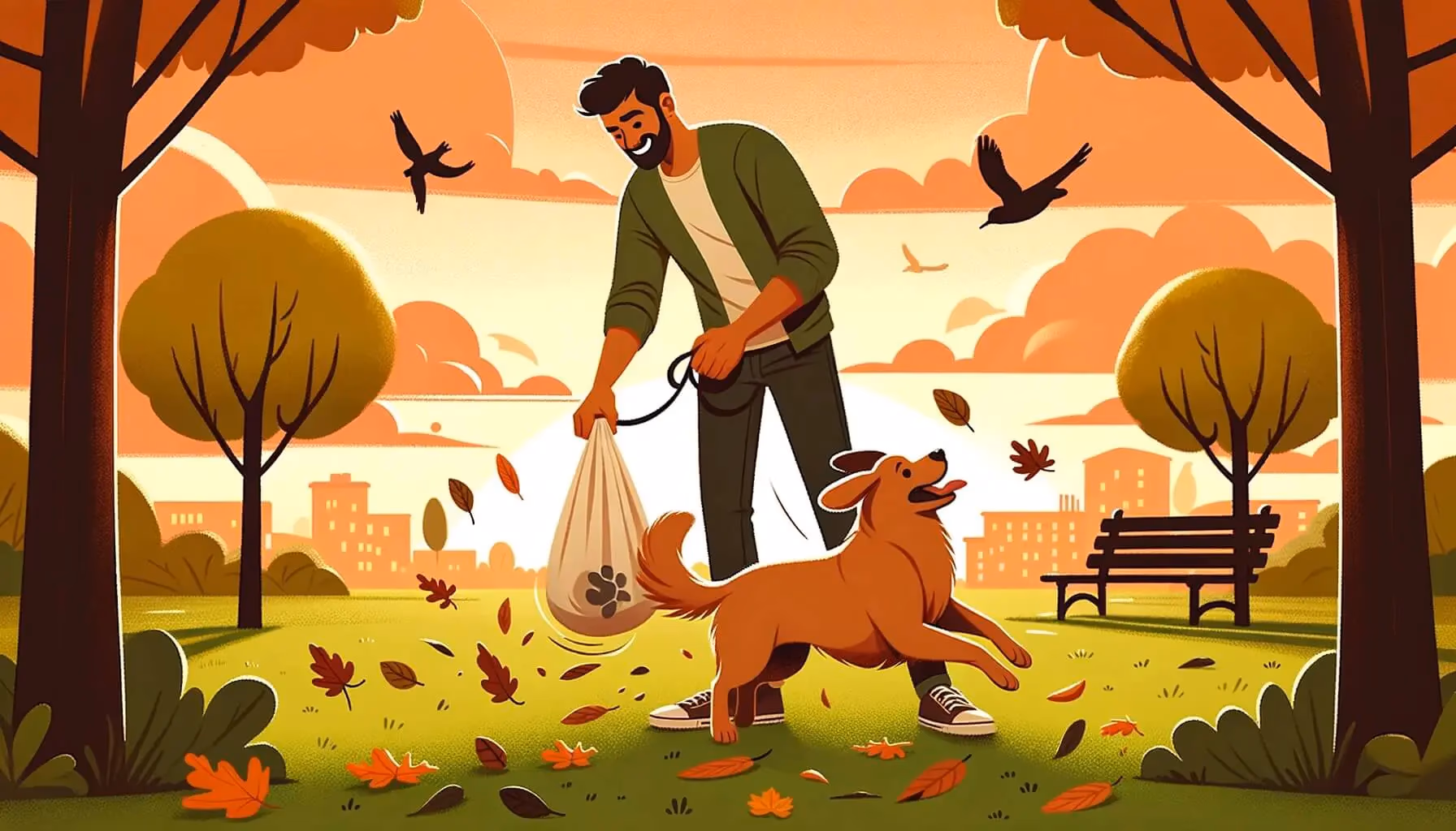 Homme ramassant les déjections canines dans le parc