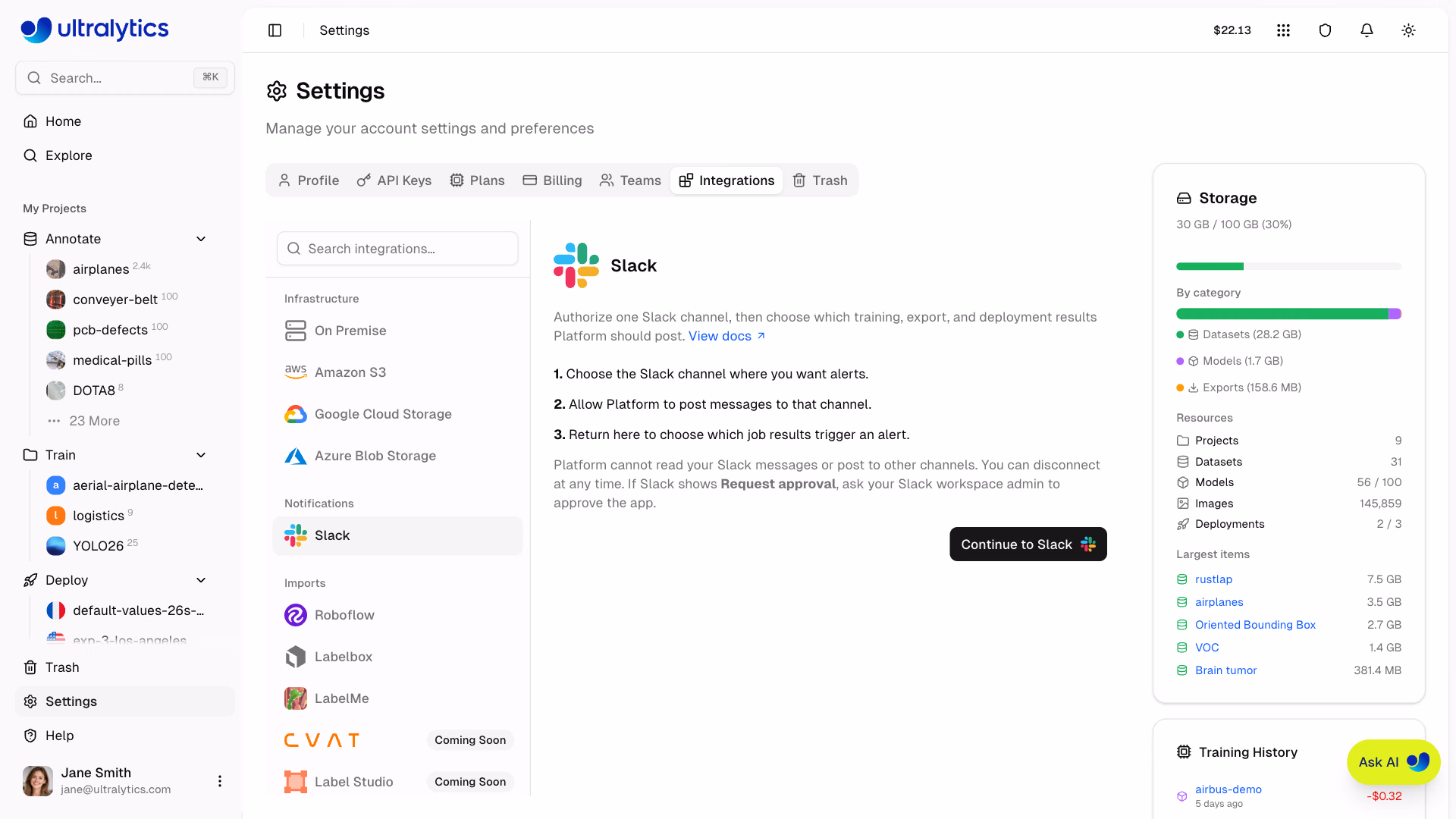 Ultralytics Platform Slack Integration Setup