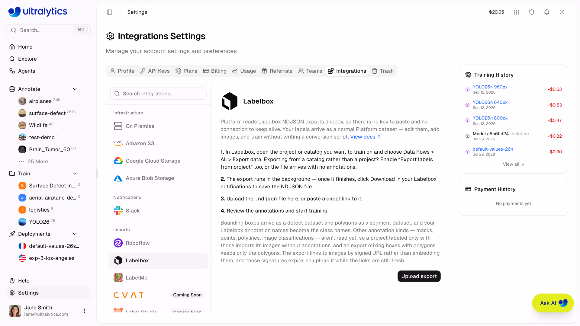 Nhập dataset Labelbox vào Ultralytics Platform