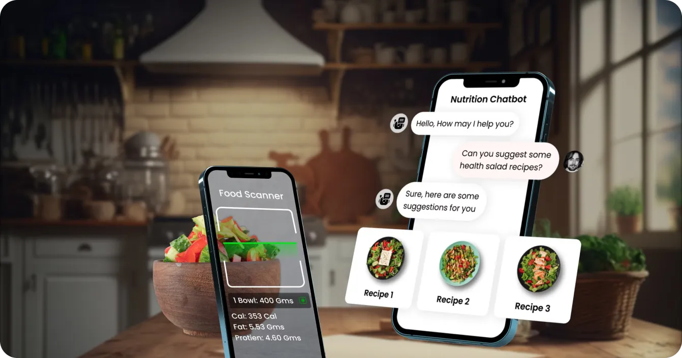 Chatbot nutrizionale basato sull'IA che suggerisce cibi e analizza i pasti per il conteggio delle calorie