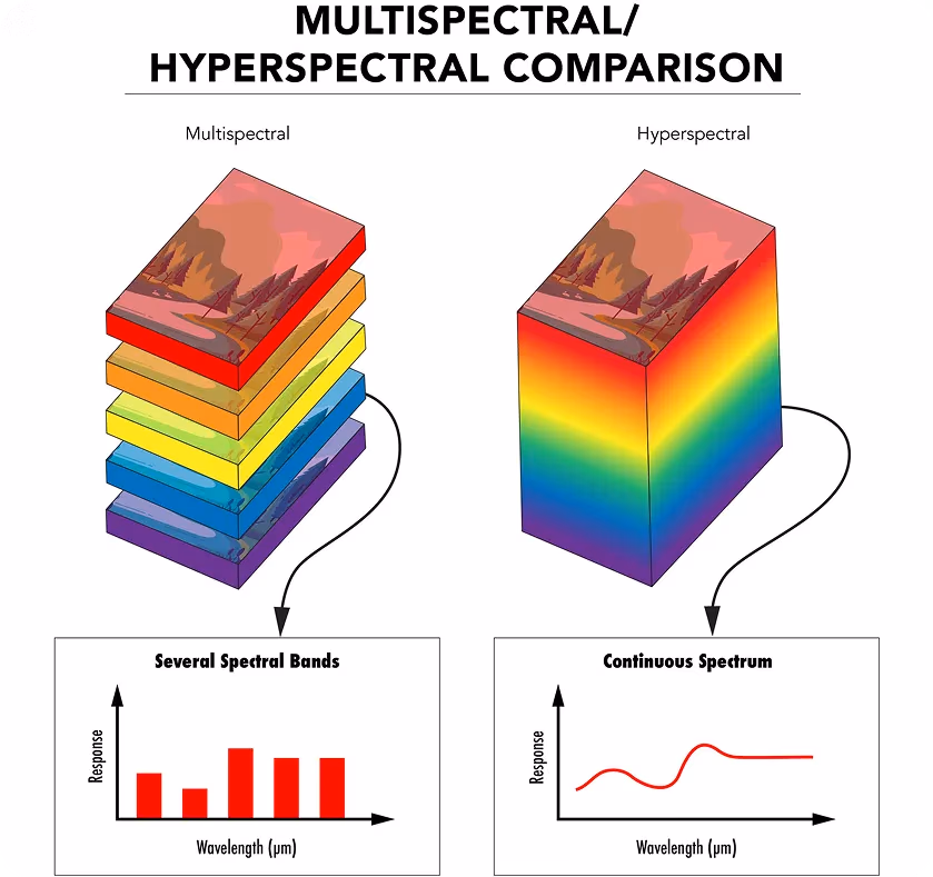 Comparação entre imagem multiespectral e hiperespectral
