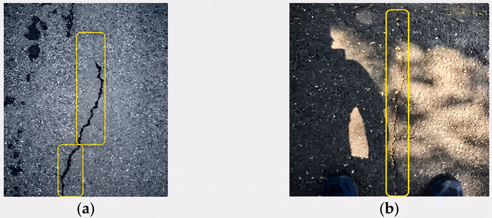 Examples of damaged road surfaces