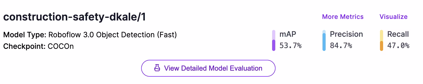 Initiating a Roboflow model evaluation