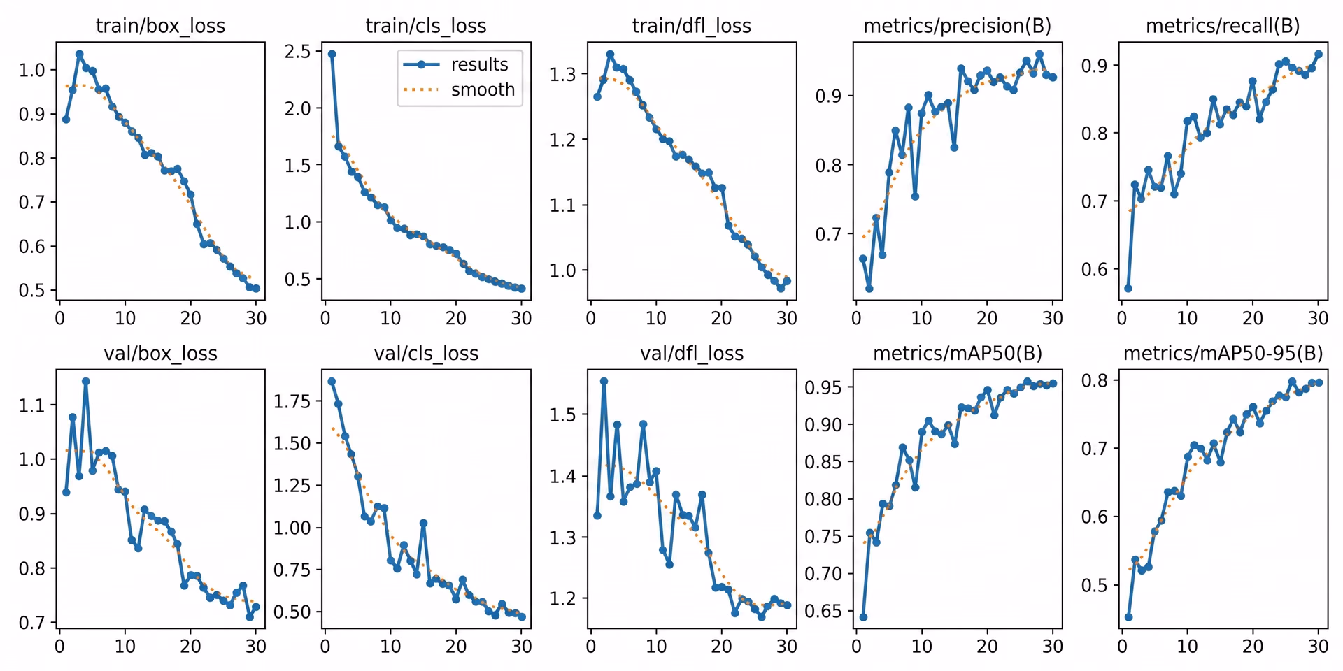 Training graphs for evaluating model performance