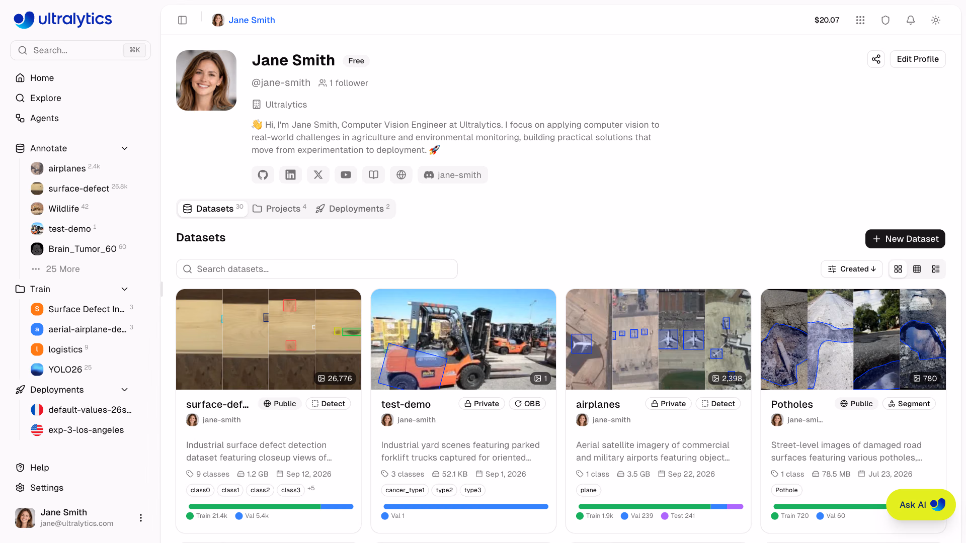 Ultralytics Platform Data Overview Sidebar Datasets
