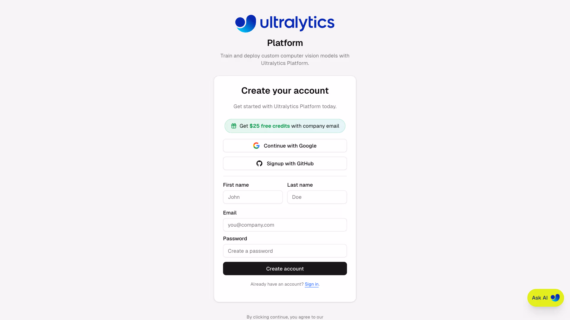 Ultralytics Platform Signup