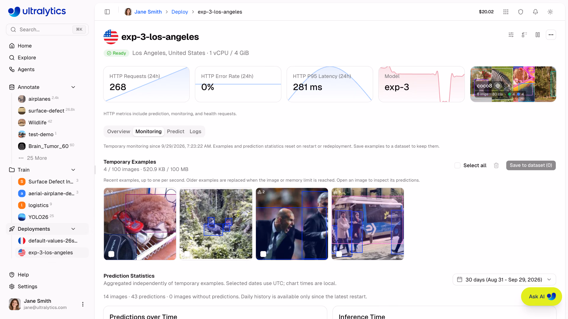 Ultralytics Platform Deployment Monitoring Temporary Examples And Statistics
