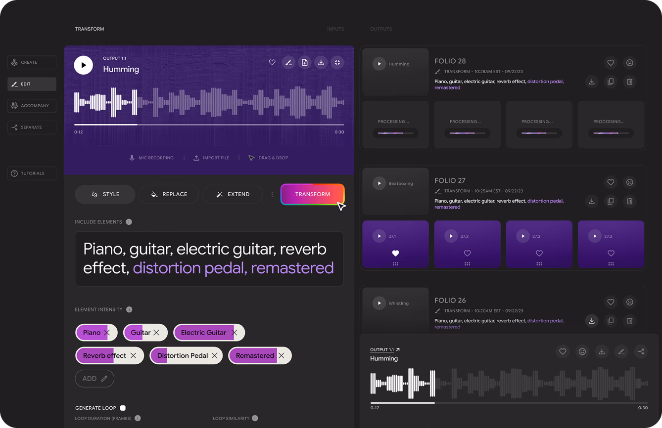 Ein Beispiel für die Benutzeroberfläche der KI-Musiktools von DeepMind