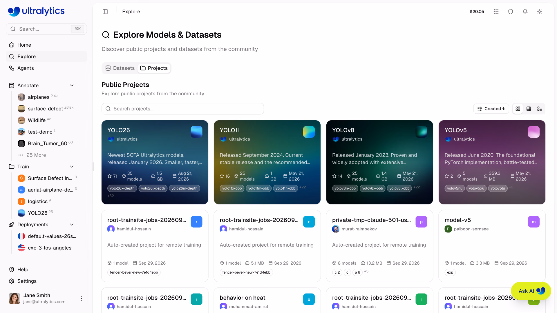 Ultralytics Platform Explore Dataset And Project Cards