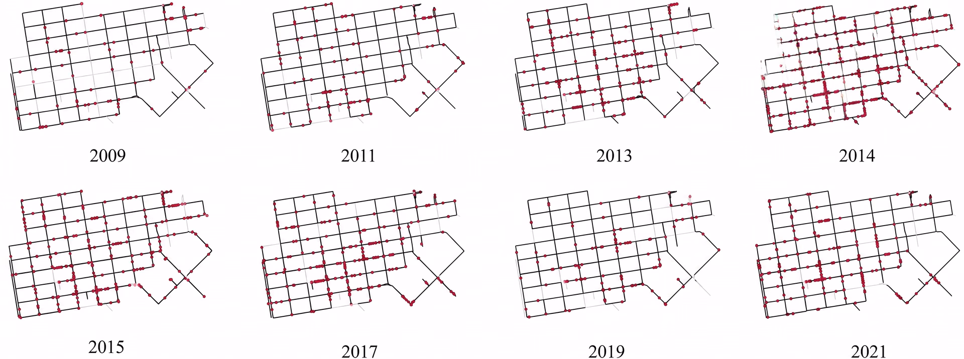Homeless dwellings over time in the neighborhood of Tenderloin, San Francisco