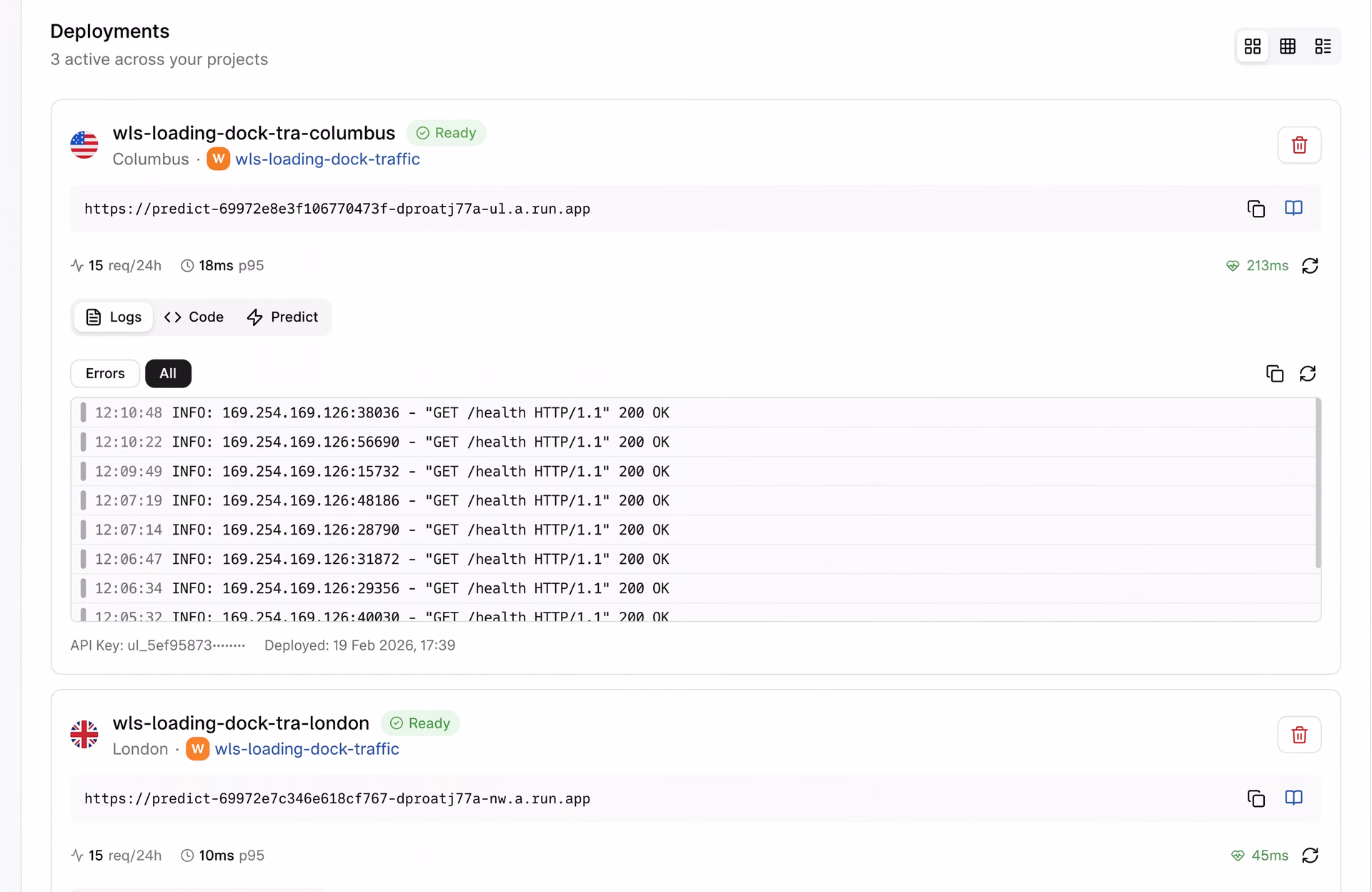 An example of a deployed endpoint