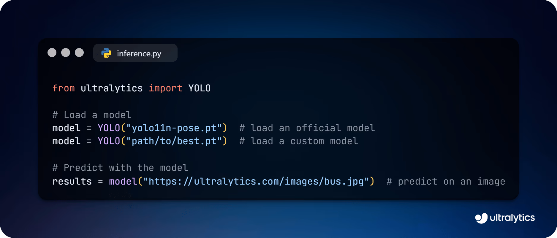Extrait de code exécutant des inférences avec YOLO11