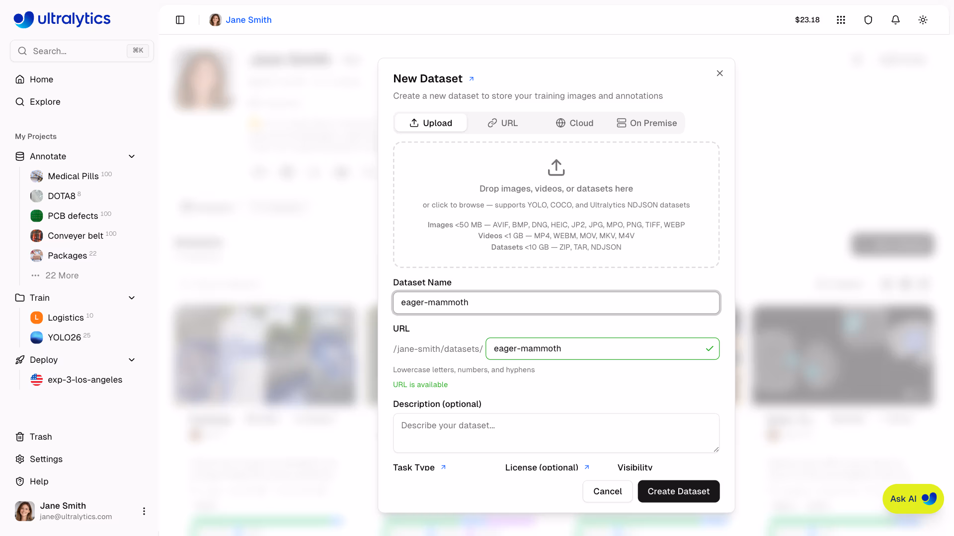Ultralytics Platform Quickstart Upload Dialog