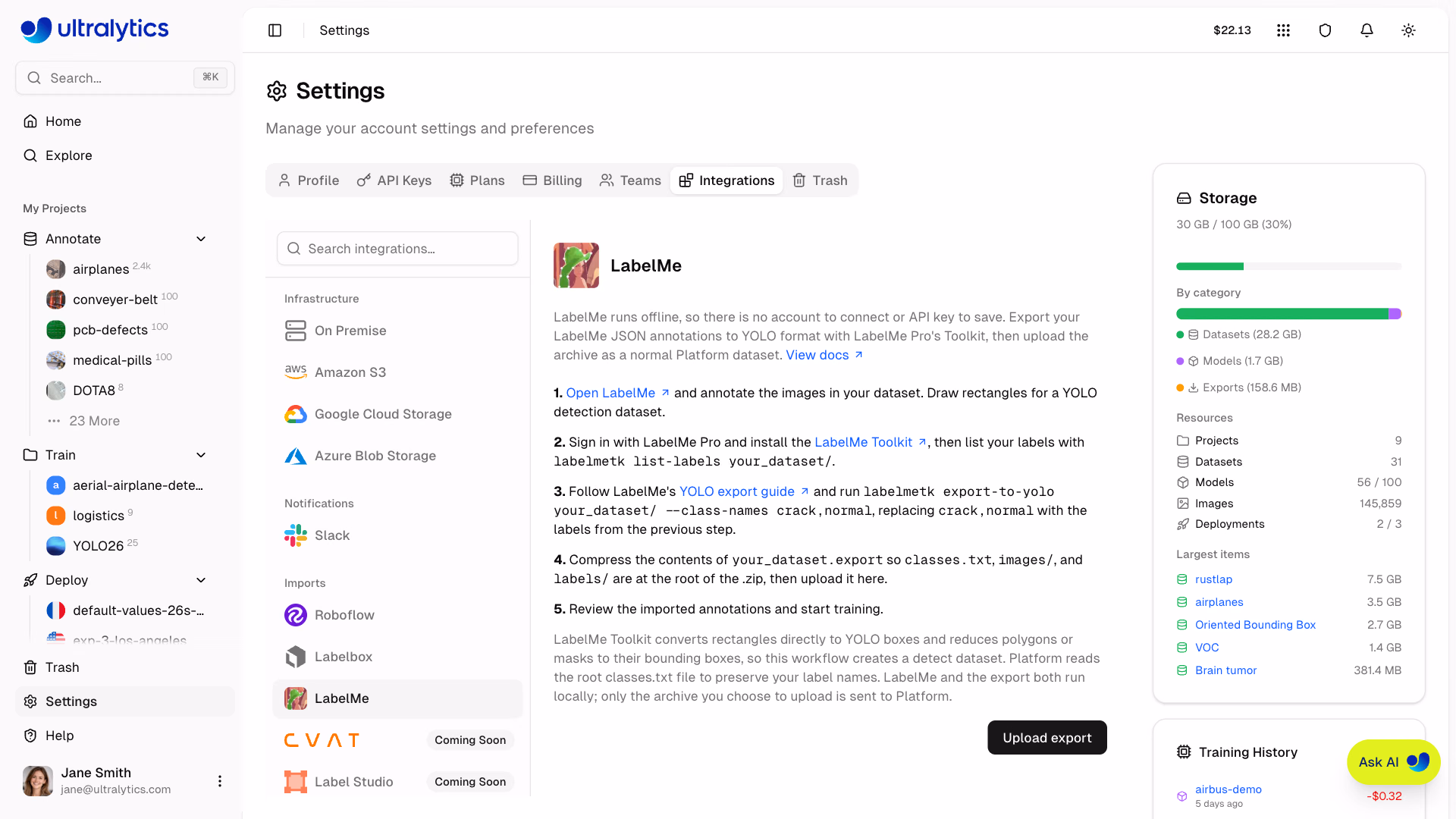 Ultralytics Platform LabelMe Dataset Import