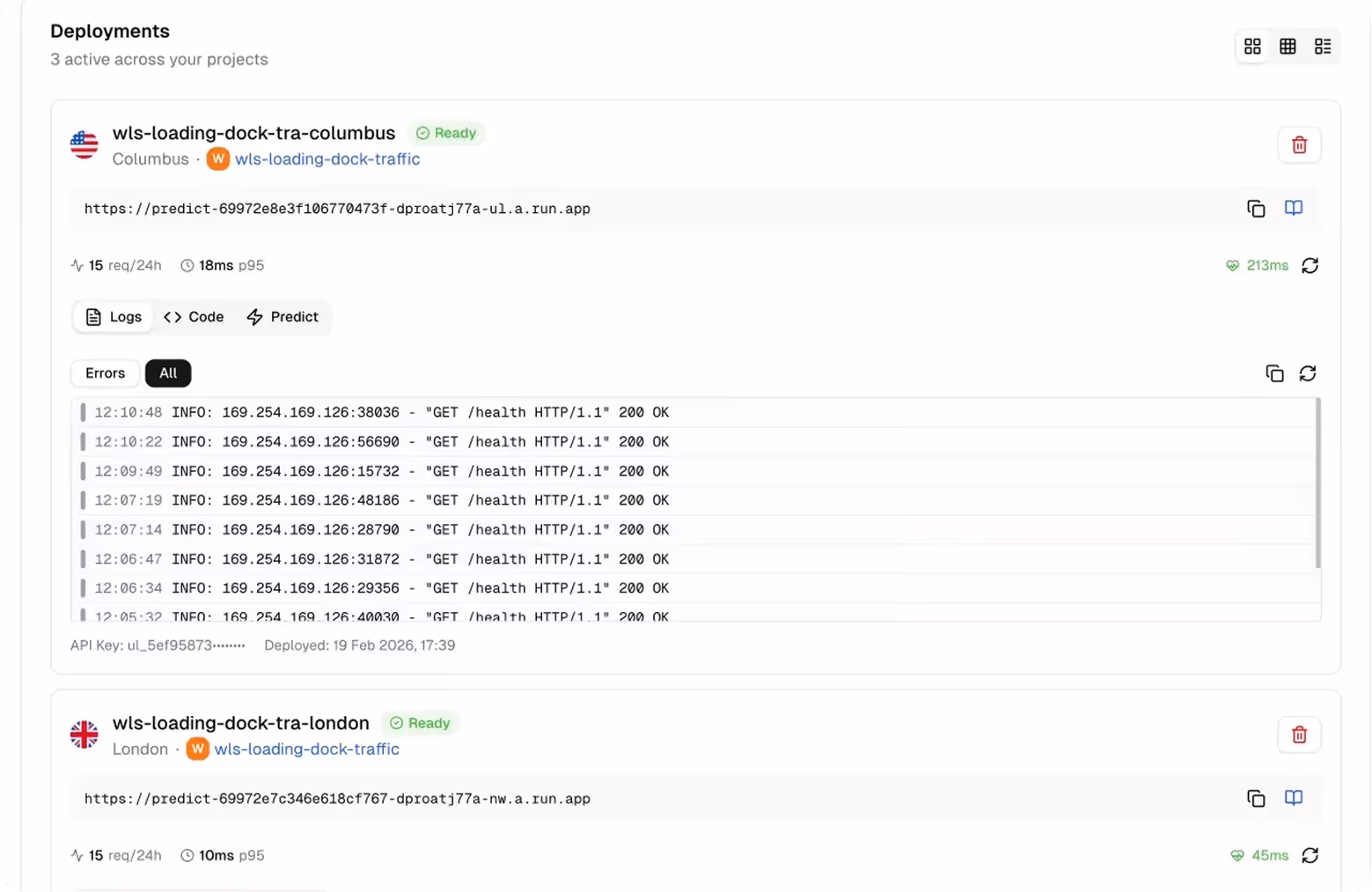 An example of a deployed endpoint