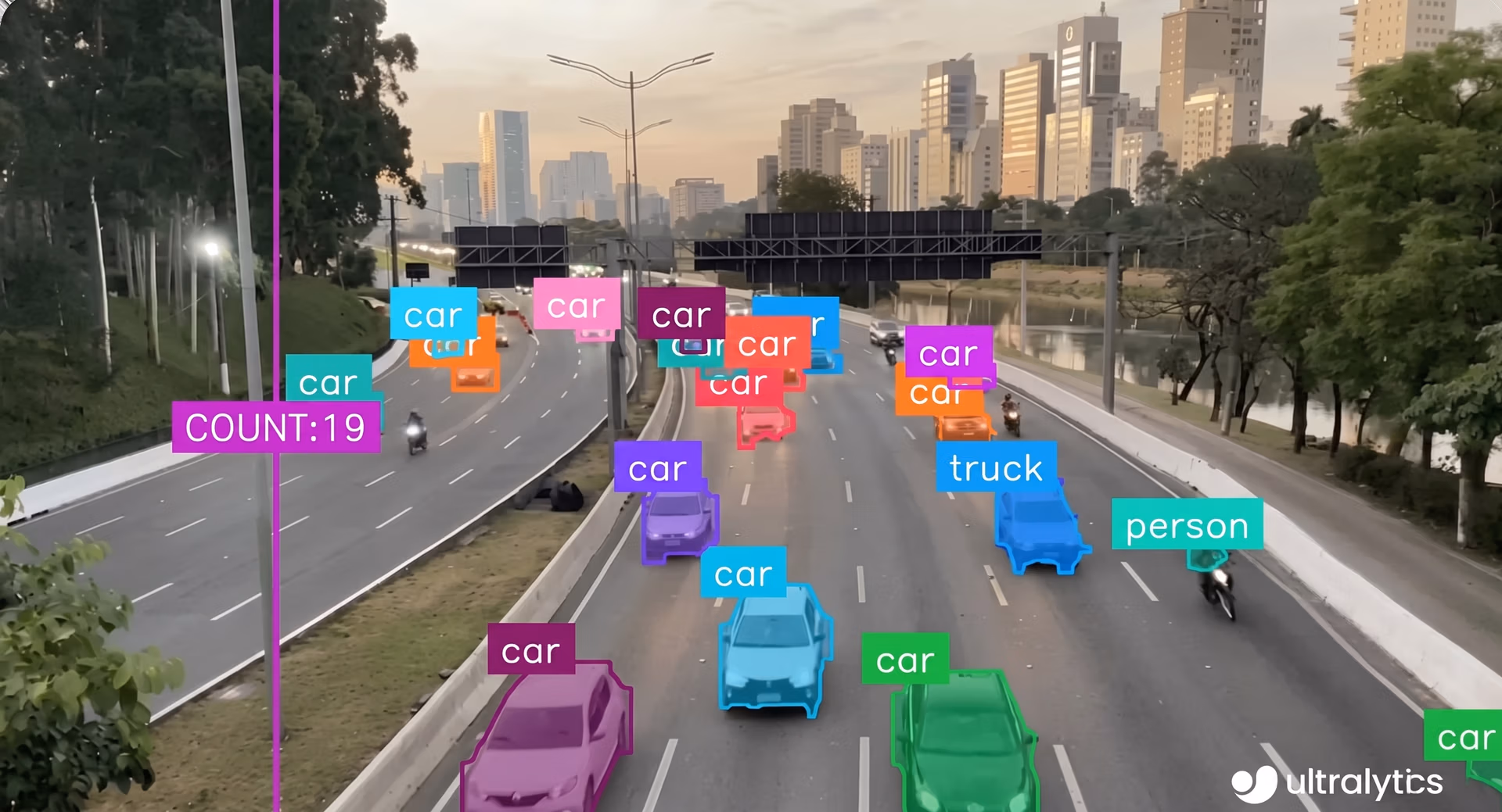 Ultralytics YOLO11 detecting, counting, and tracking traffic