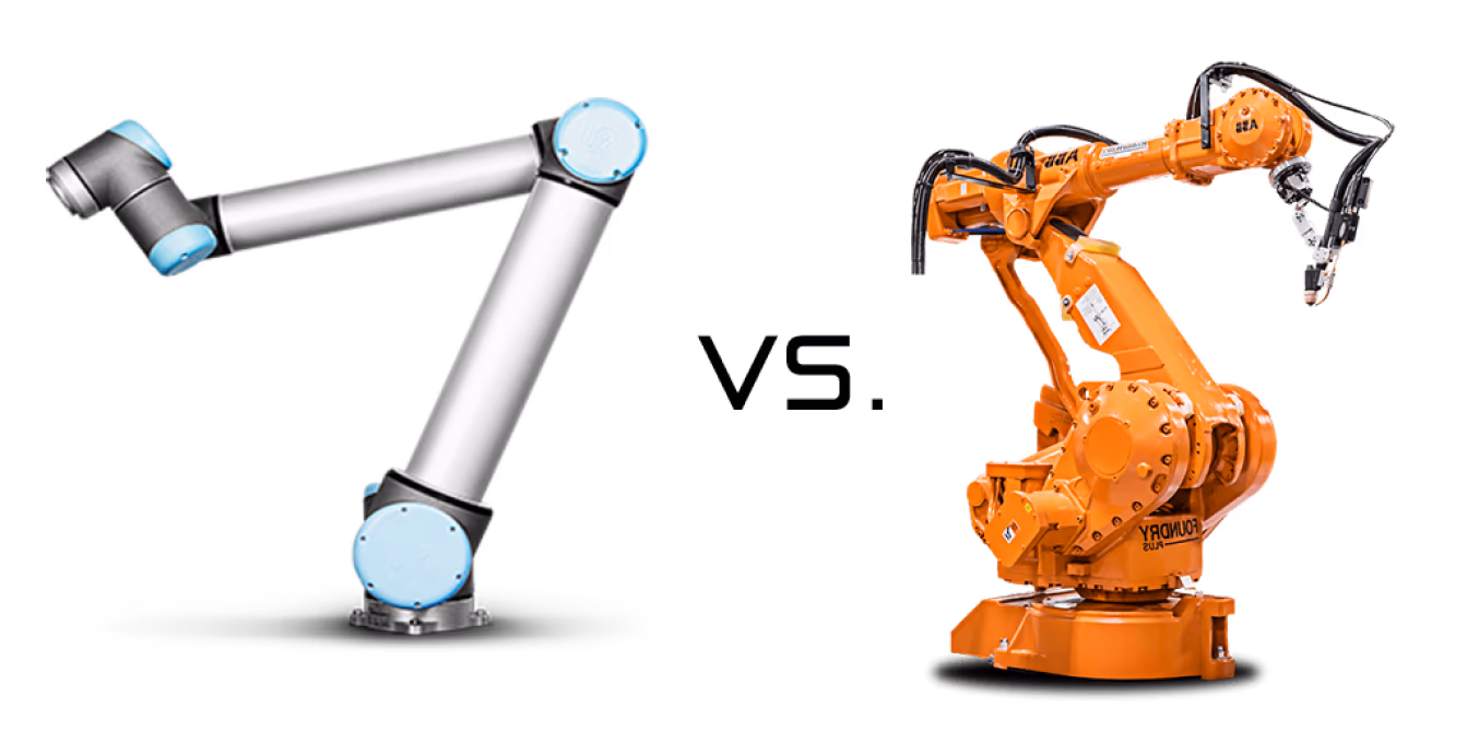 Comparando um cobot e um robô lado a lado