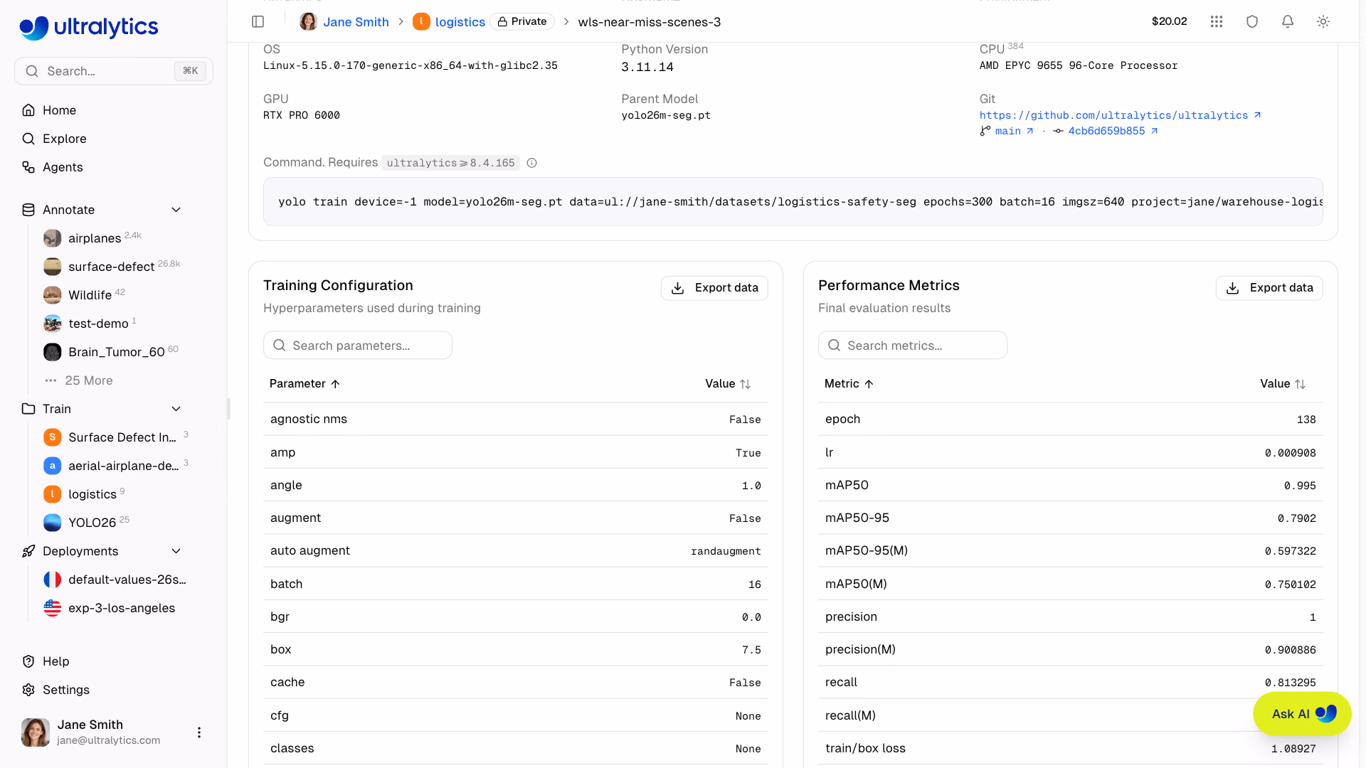 Ultralytics Platform Model Overview Metrics And Args
