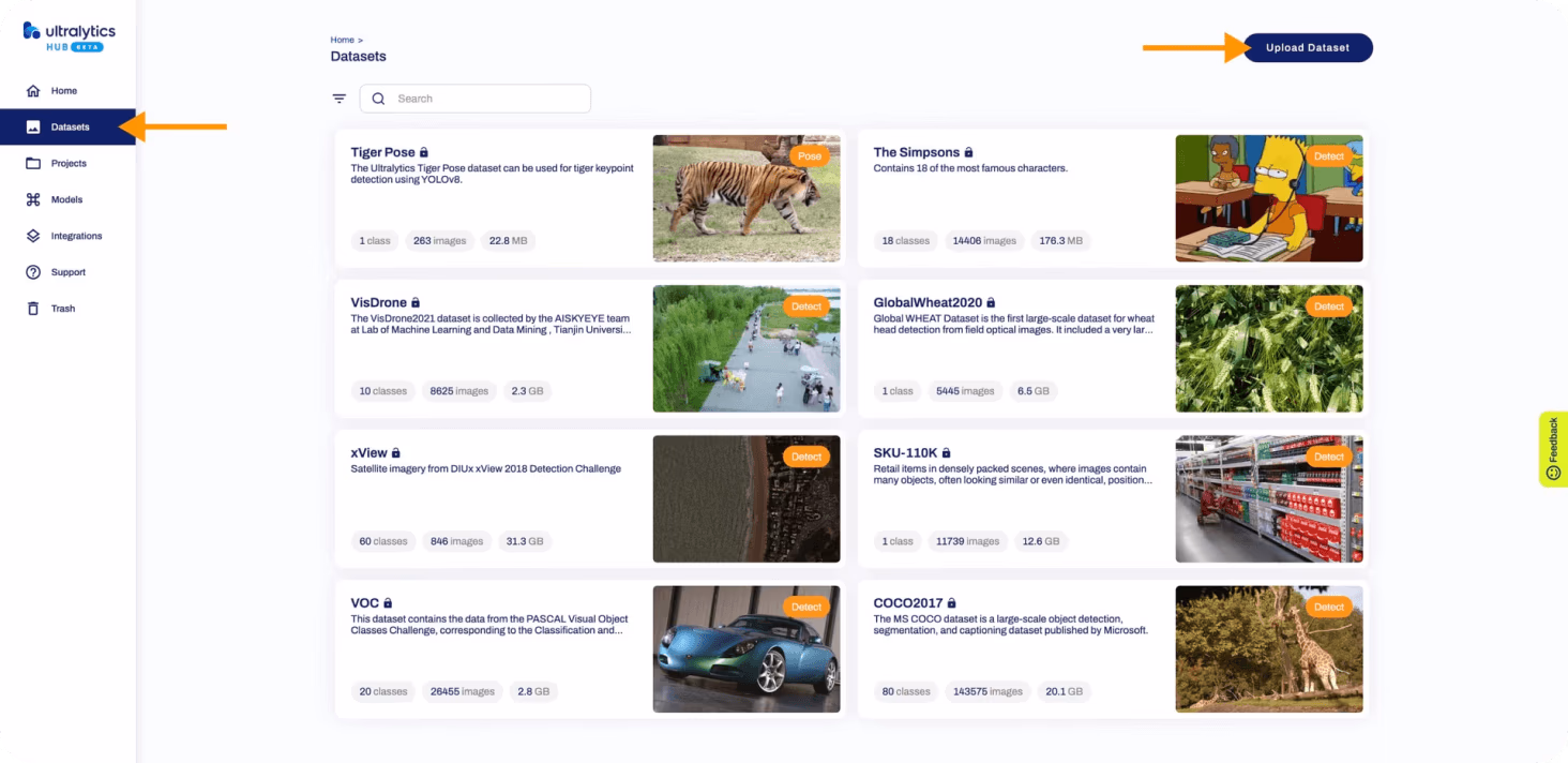 Verwaltung benutzerdefinierter Datensätze auf Ultralytics HUB