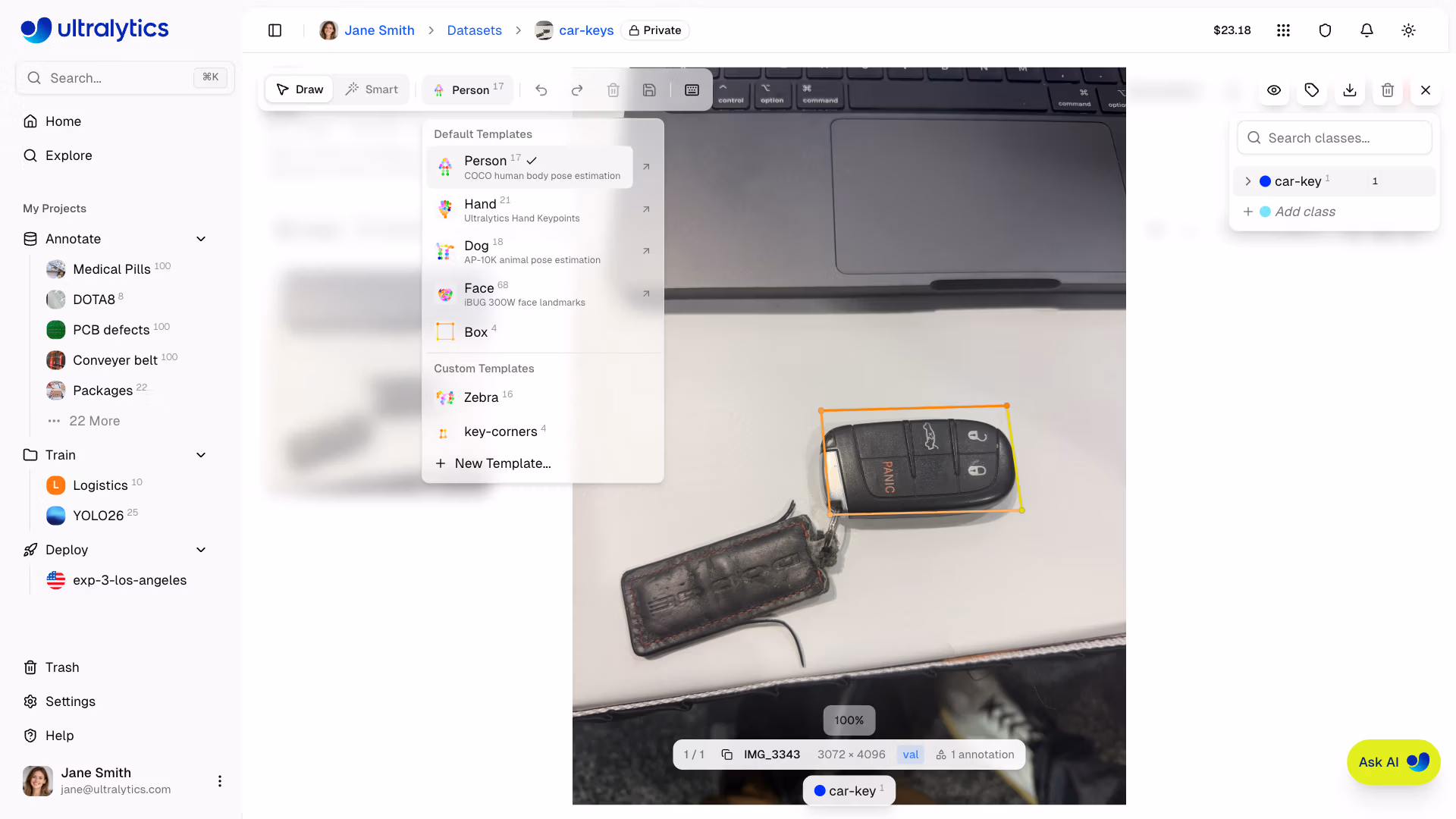 Ultralytics Platform Annotate Pose Template Dropdown