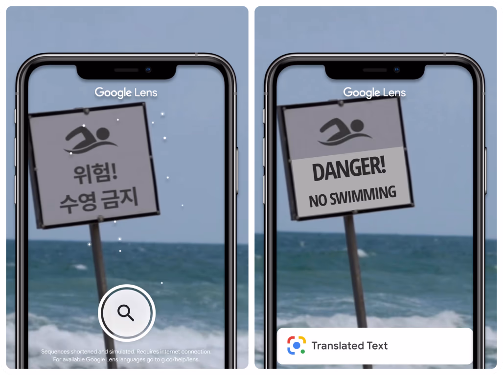 Bir tabelayı çevirmek için Google Lens kullanma örneği