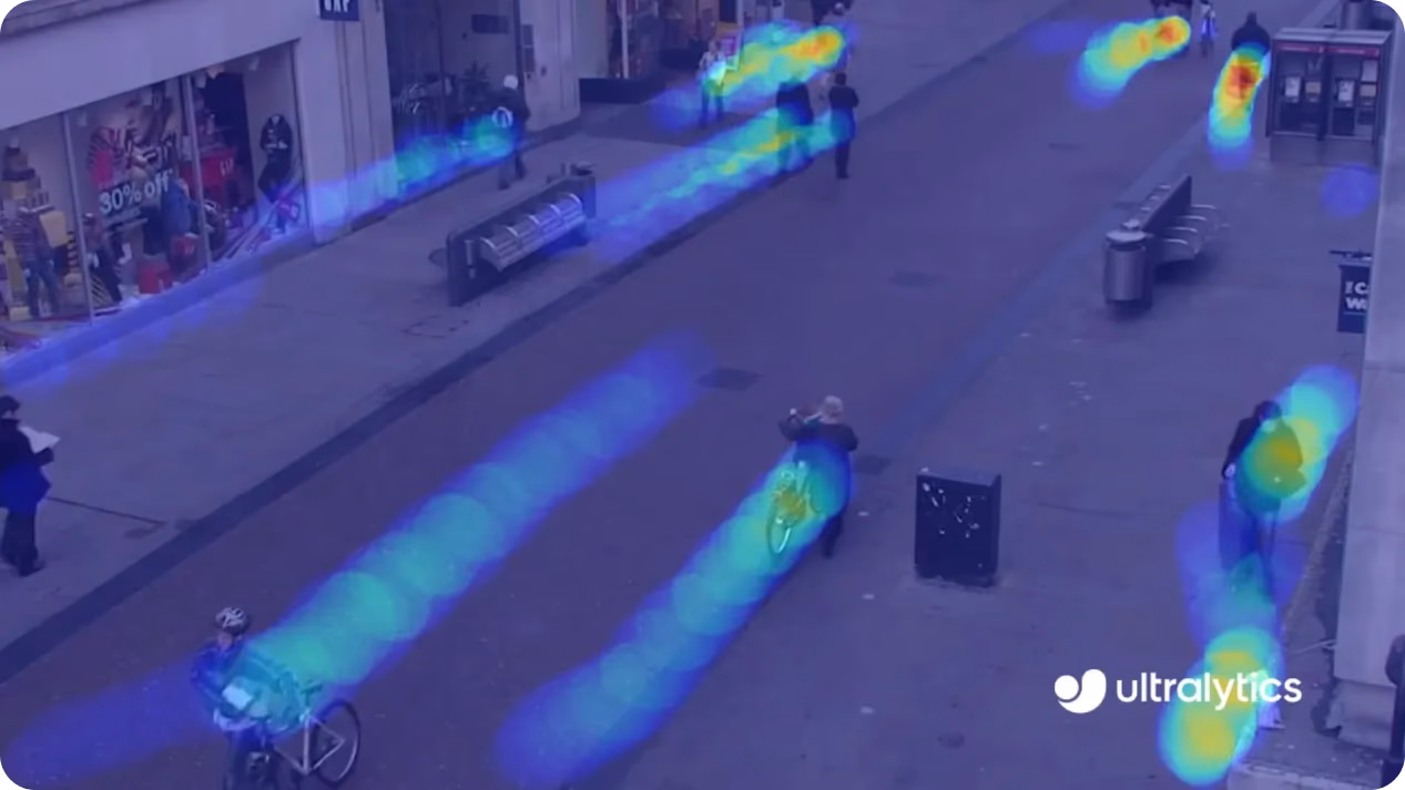 YOLO11 beim Erzeugen von Heatmaps zur Verfolgung des Personenverkehrs