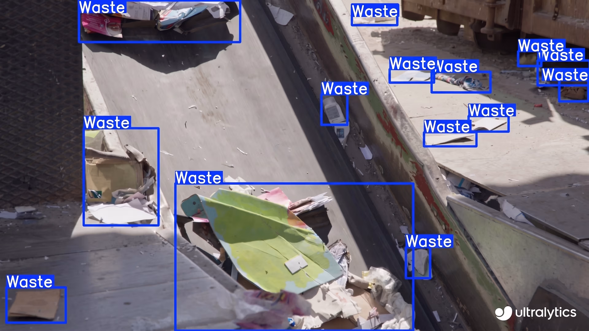 Ultralytics YOLO11 detecting waste along railway tracks
