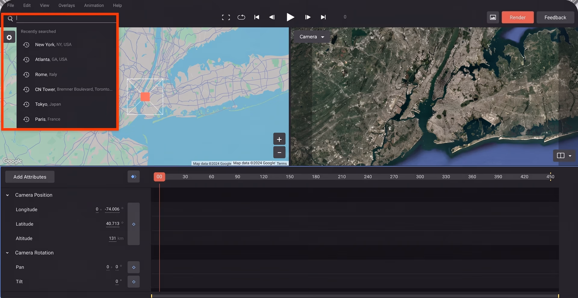 Picking a location using Google Earth Studio